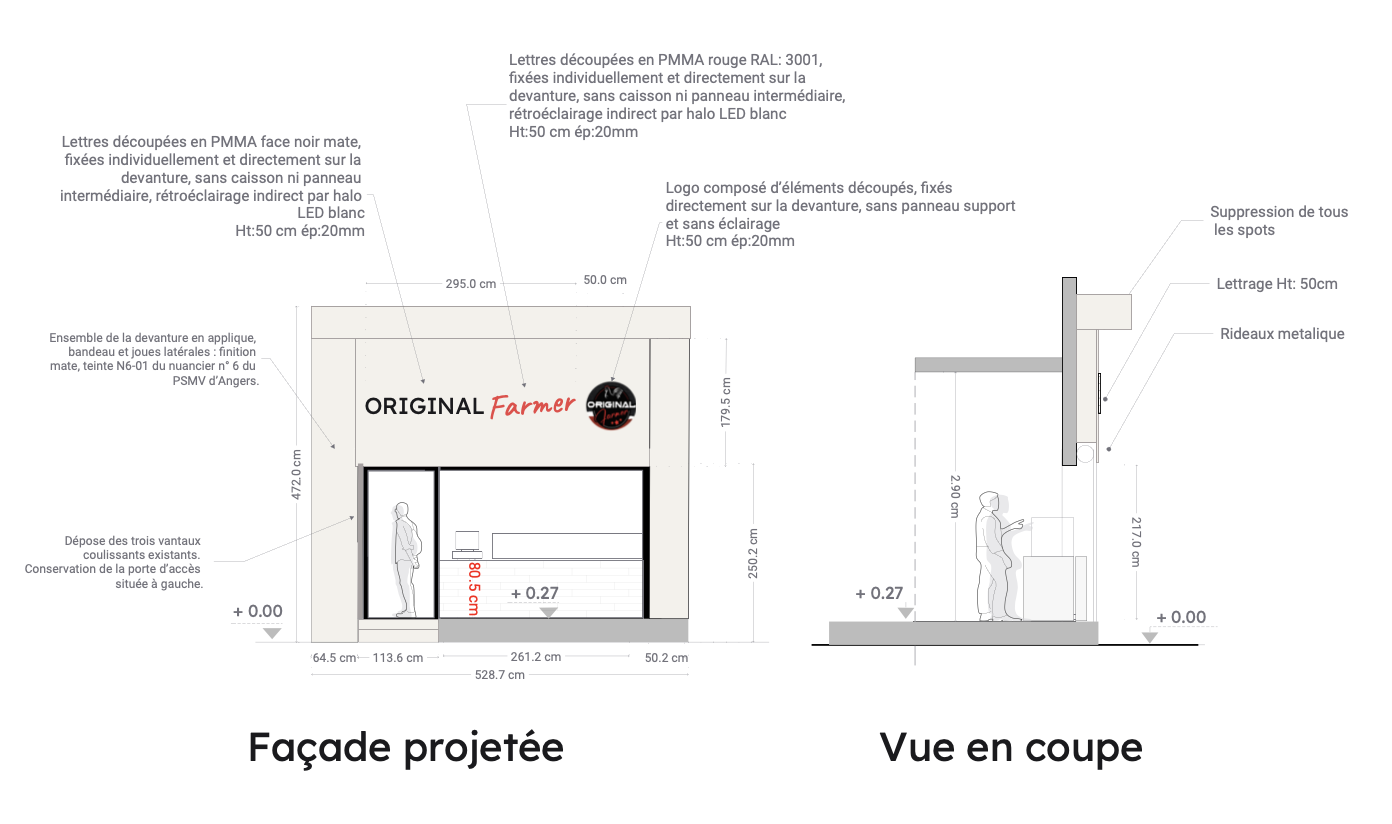 Extrait du plan de façade préparé pour Original Farmer